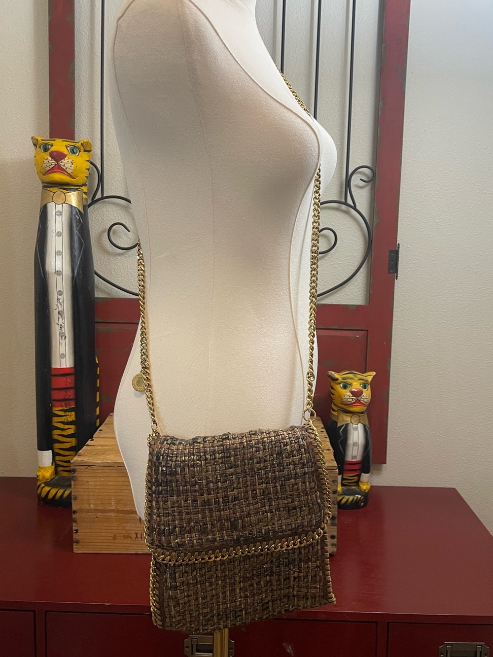 Stella McCartney Falabella Woven Tweed Crossbody Bag - Gold Hardware
